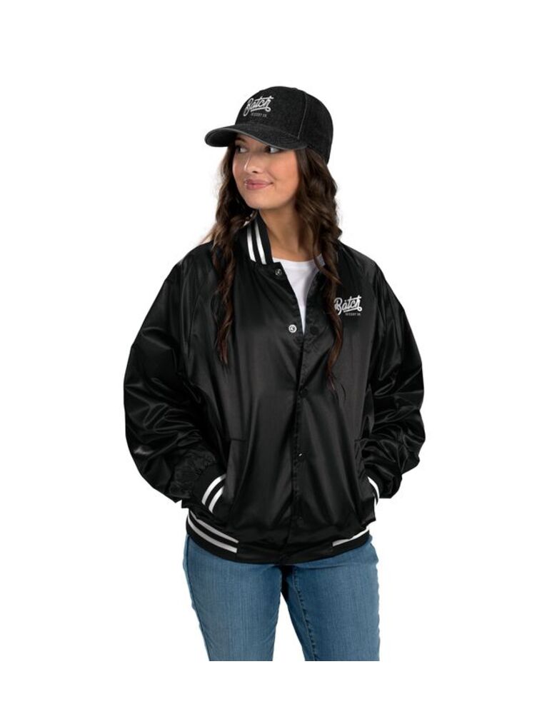 Satin Baseball Jacket/Striped Trim Thumbnail